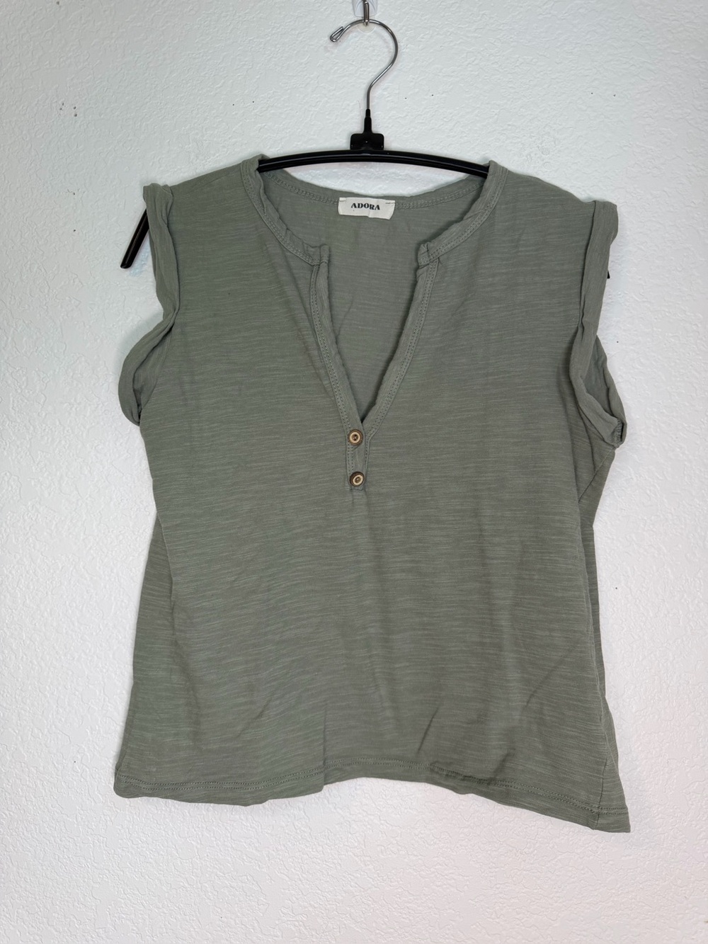 Adora Women’s Sleeveless Olive Green Muscle Style Tee, Size S